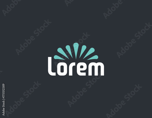 The logo showcases the word 'lorem' with an artistic representation of soft curves radiating, embodying creativity and modernity suitable for various industries.