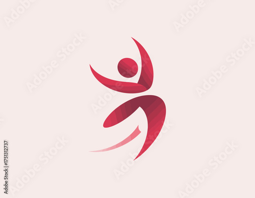 This image depicts a dynamic logo of a stylized human figure in motion, conveying energy, passion, and the spirit of performance in a bold, memorable way.