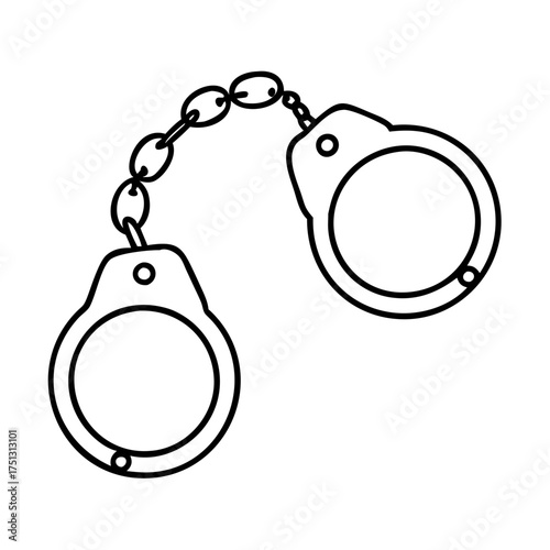 Vector art of outline drawing of a pair of handcuffs connected by a chain