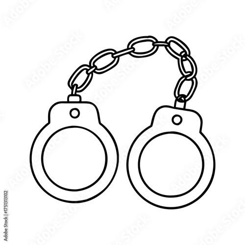 Vector art of outline drawing of a pair of handcuffs connected by a chain