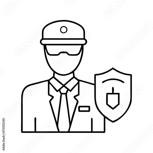 Vector art of security guard or officer icon with a shield symbol, representing protection and defense services