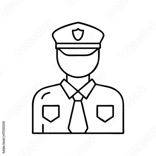 Vector art of outline illustration of a security guard or police officer in uniform, representing law enforcement and public safety