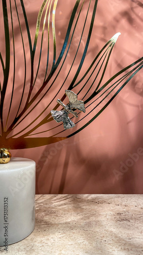 Fotografie Metal Bird Sculpture On Modern Decor Background Indoors, Concept Of Minimalist I