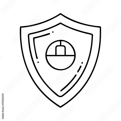Vector art of shield icon with a computer mouse inside, representing cybersecurity and digital protection