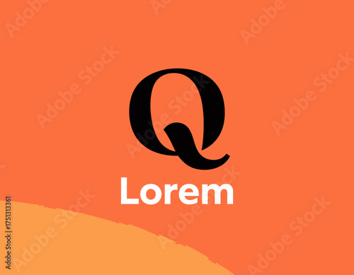 The image showcases a bold 'Q' letter logo on a striking orange background, focusing on strong typography and impactful visual communication for branding purposes.