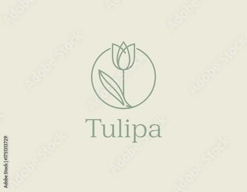 This image showcases a refined tulip illustration within a circular design, symbolizing beauty and nature, ideal for floral businesses or organic brands.