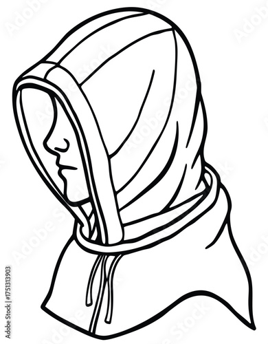 Hooded Figure Line Art Mystery and Seclusion in Black and White