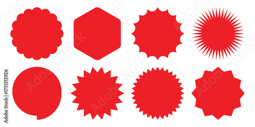 Red starburst sticker set. Special offer price tags vector. Starburst sunburst badges. Blank discount stickers