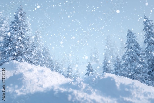 Snow-covered Landscape With Pine Trees on a Winter Day in a Serene, Quiet Set...