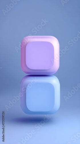 Two Cubes Stacked, Pastel Colors, Minimalist Design, Simple Composition.