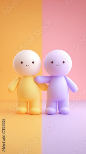 Two Cute Cartoon Characters Standing Together in Harmony.