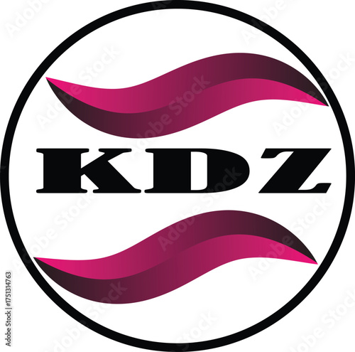 KDZ Modern Logo Design in Black and Pink Gradient, Abstract Wave Logo with KDZ Text, Minimal Circle Design, Creative Branding Logo with Stylish Letter KDZ