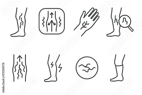Varicose vein symptoms and detection icons
