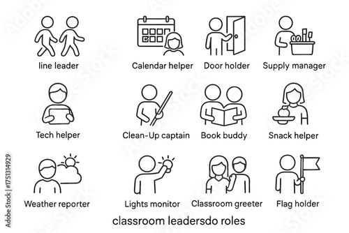Classroom roles: line leader, calendar helper, door holder, and more