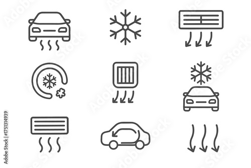 Car climate control icons: heating, cooling, air conditioning symbols