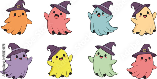 Cute Kawaii Halloween Ghosts – Adorable Spooky Character Illustration