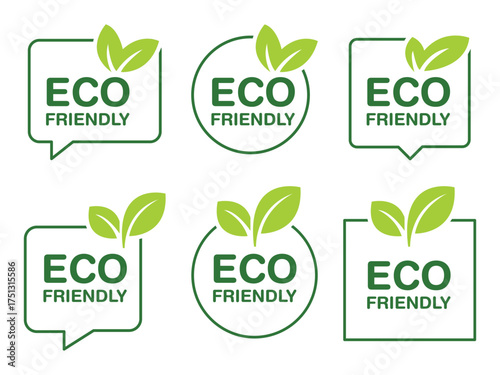 eco friendly green leaf logo. Set of eco friendly icons. Ecologic food stamps. Organic natural food labels.. vector illustration 
