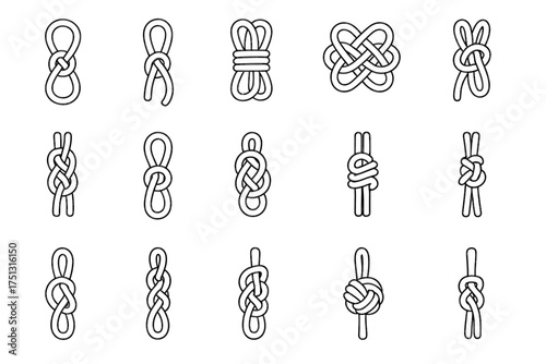 Collection of various knot diagrams in outline style