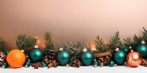 Elegant emerald and bronze Christmas and New Year border for banners and cards