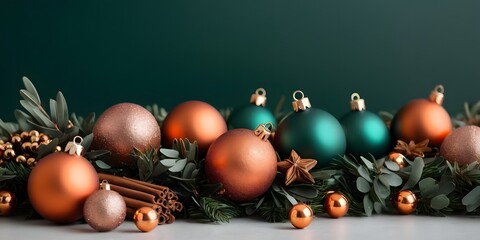Elegant emerald and bronze Christmas and New Year border for banners and cards