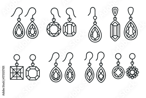 Elegant black and white line art collection of various earring designs