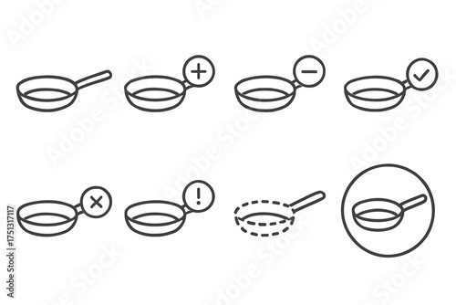 Skillet icon set: add, remove, check, warning, error, zoom functions illustrated