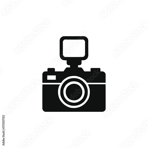 Camera with External Flash on Hot Shoe – Photography Gear Silhouette