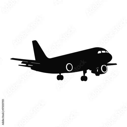 Commercial Jet Landing – Perspective Silhouette Vector