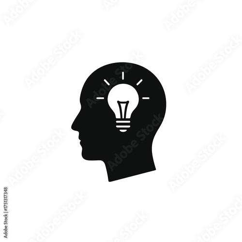 Human Head with Light Bulb Inside – Creative Thinking Silhouette