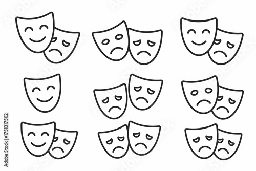 Theater masks emojis with happy and sad faces in various combinations