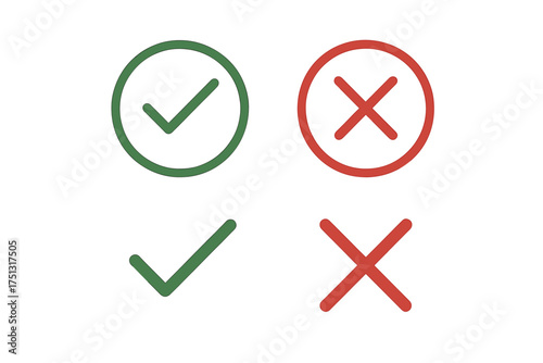 Green checkmark and red cross icon set for correct and incorrect indication