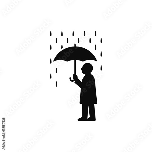 Person with Umbrella in Rain – Weather Protection Silhouette