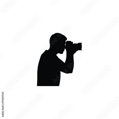 Photographer Silhouette with Camera – Side Profile Shooting Vector
