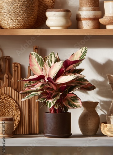 Stylish Indoor Plant Display on a Modern Shelf in a Warm, Cozy Setting