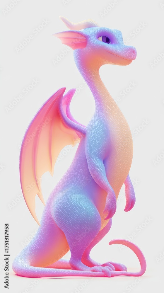 Fototapeta premium Vibrant Pastel Dragon Standing Proudly on a White Background.