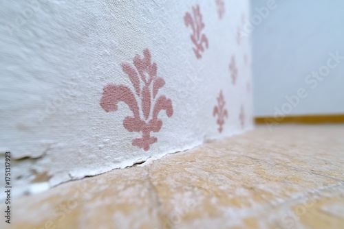 Close-Up of Vintage Floral Wallpaper Texture in a Room Corner