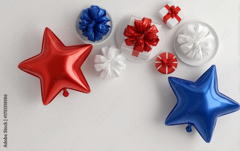 Obraz premium Colorful Star Balloons and Gift Boxes for a Festive Celebration