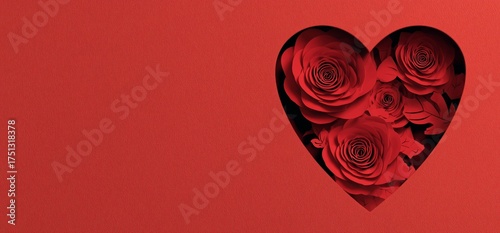 Heart With Red Roses on a Bright Red Background for Love Celebrations