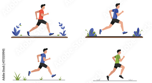 Illustration of men running showcasing different stages of a running stride