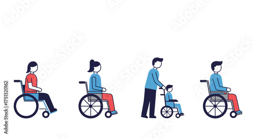 Illustration of people with disabilities and assistance showing inclusivity