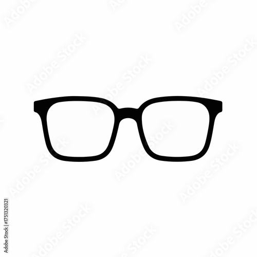 Simple black framed eyeglasses with clear lenses on white background