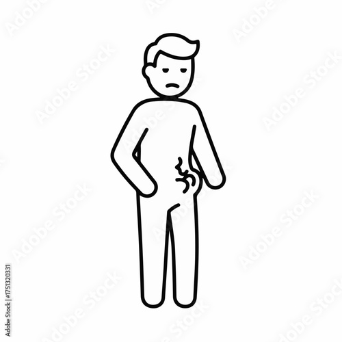 Worried person with stomach discomfort, illustrating digestive issues or health concerns.