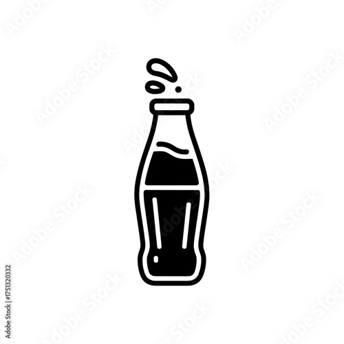 Vector soda bottle with bubbles, black and white design,  on a transparent background for, refreshing beverage illustration