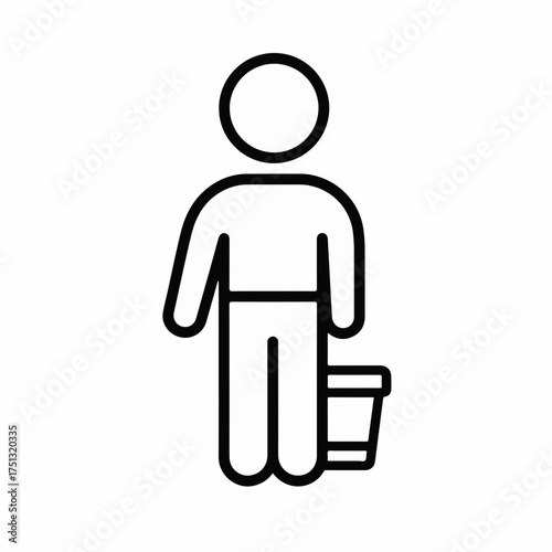 Simple line drawing of a person holding a small bucket, representing cleaning or chores