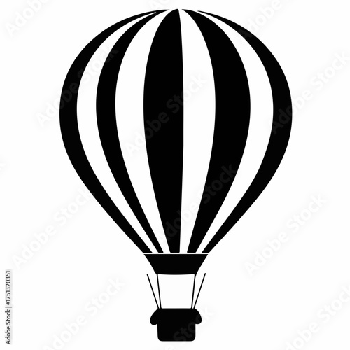 Classic hot air balloon with bold stripes soaring against a bright sky