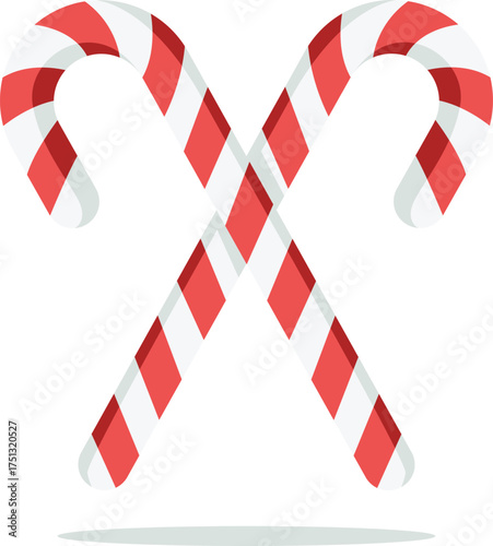Two candy canes crossed, featuring red and white stripes, holiday season, festive design, and sweet treat.