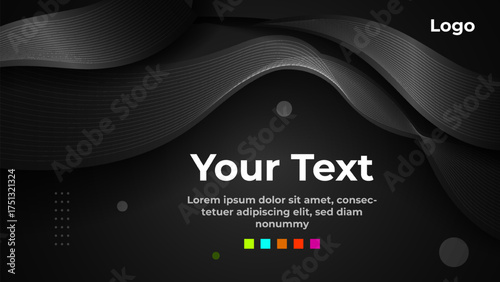 Dark Abstract Background with Smooth Flowing Wave Shapes, Modern Minimalist Black Texture Layout for Banners, Presentations, Branding Templates, and Digital Advertising Design