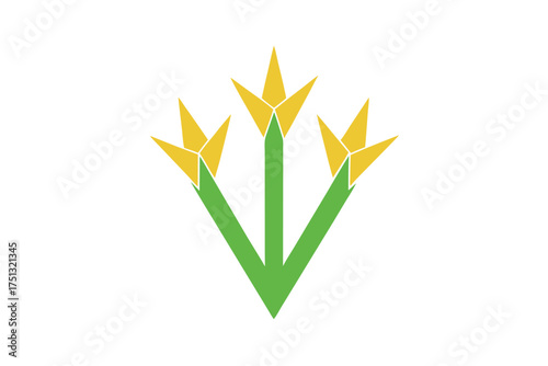 Sugar cane stalks arranged in a triangle arrow formation