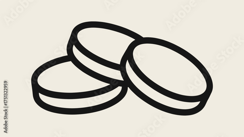 A stylized black and white graphic illustration of three round macaron cookies stacked and overlapping in a simple silhouette against a neutral background
