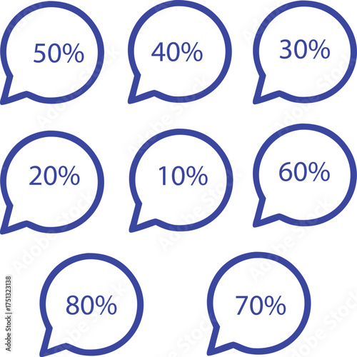Blue Speech Bubbles with Percentages Illustration on Transparent Background